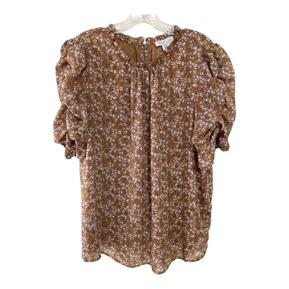 Rachel Zoe Women’s XL Puff Sleeve Floral Blouse Brown Lavender – Needs Minor Sea - Picture 1 of 7